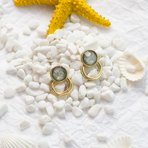 Retro earrings female Hong Kong style temperament metal round ring earrings earrings green glass Korean temperament Joker Net Red