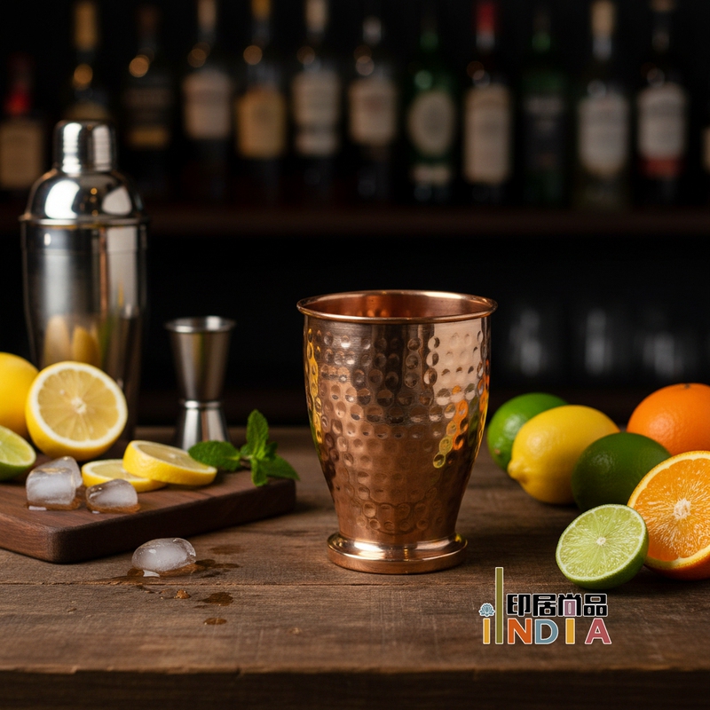 India Imports Southeast Asian Retro-Style Brass Water Cups, Handmade Tableware