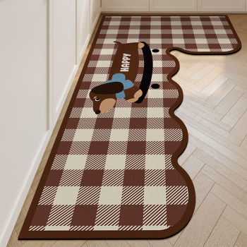 Cartoon simple kitchen special floor mats for home use, dirt-resistant, anti-slip, anti-oil, wipeable, wash-free l-shaped carpet absorbent floor mats