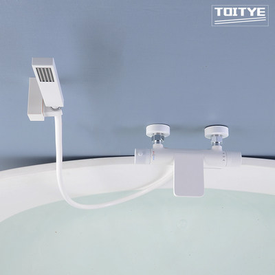 Japan Dongyi all-copper bathtub faucet Cylinder-side hot and cold waterfall Japanese white constant temperature wall-mounted shower