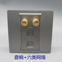 Dark gray 86 type audio CAT6 dual network panel speaker cable 5 1 surround audio banana head switch socket