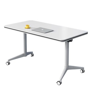 Foldable Conference Table and Chair Combination Movable Patchwork Training Table Long Table Guidance Table with Wheels D