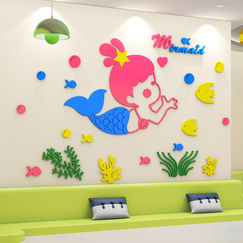 Mermaid Acrylic Wall Patch 3d Solid Children Room Baby Bedroom Bedside Decorated Nursery Wall Deco
