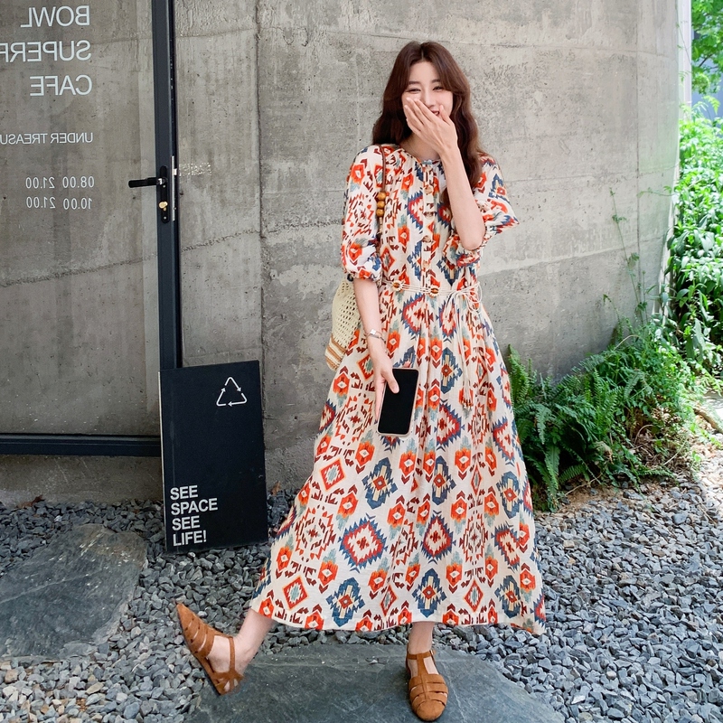 Bohemian Printed Dress for Women 2026 Summer New Style French Ethnic Style High-End Loose Holiday Long Dress