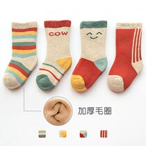 Go out autumn and winter terry cartoon baby socks newborn thickened medium tube winter 0-3 months baby socks