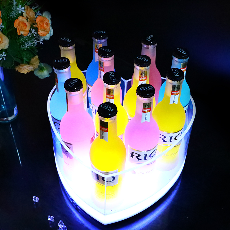 New LED bar luminous ice bucket creative heart-shaped champagne bucket KTV commercial ice grain frame colorful size beer bucket