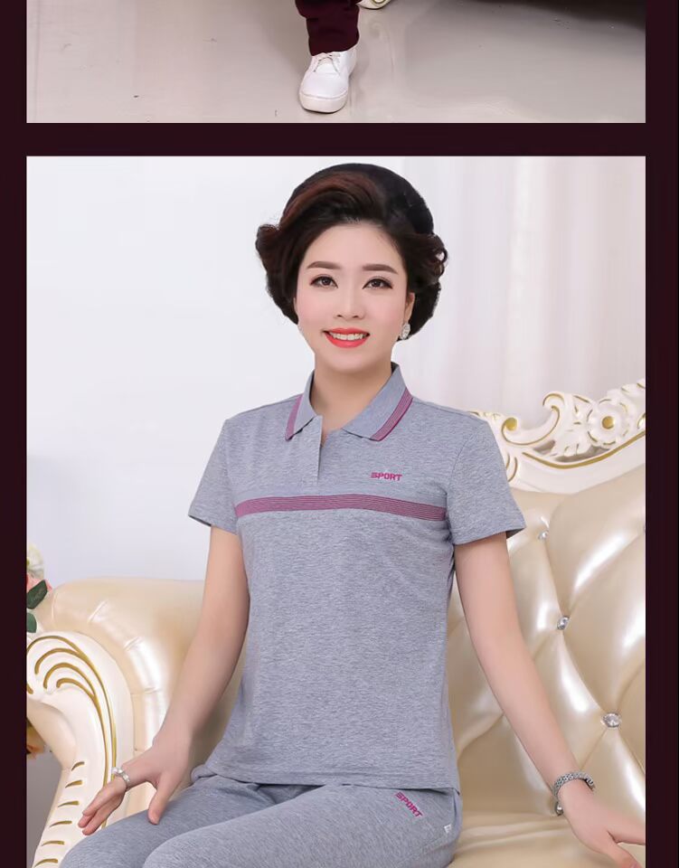 Bộ đồ thể thao trung niên nữ mùa hè quần tay ngắn thể thao Người trung niên cỡ lớn phù hợp với trang phục mẹ mùa hè - Thể thao sau áo thể thao nữ adidas