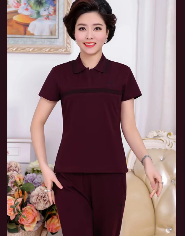Bộ đồ thể thao trung niên nữ mùa hè quần tay ngắn thể thao Người trung niên cỡ lớn phù hợp với trang phục mẹ mùa hè - Thể thao sau
