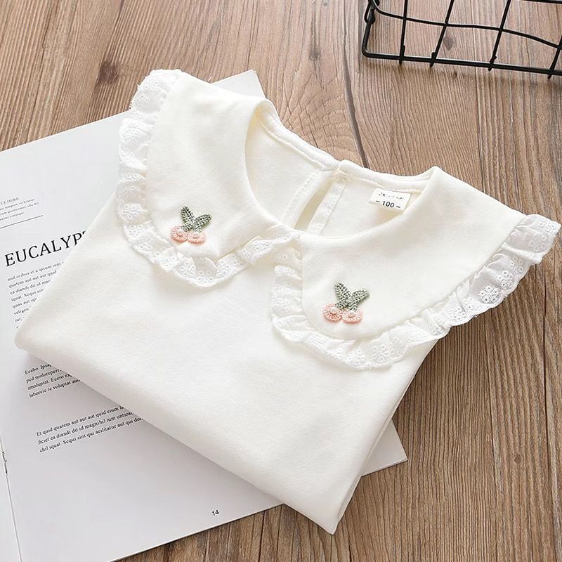 Pure Cotton Doll Collar Girls' Base Shirt for Spring and Autumn, Princess Blouse in White with Large Turn-Down Collar for Little Girls and Toddlers Pure Cotton Doll Collar Girls' Base Shirt for Spring and Autumn, Princess Blouse in White with Large Turn-Down Collar for Little Girls and Toddlers