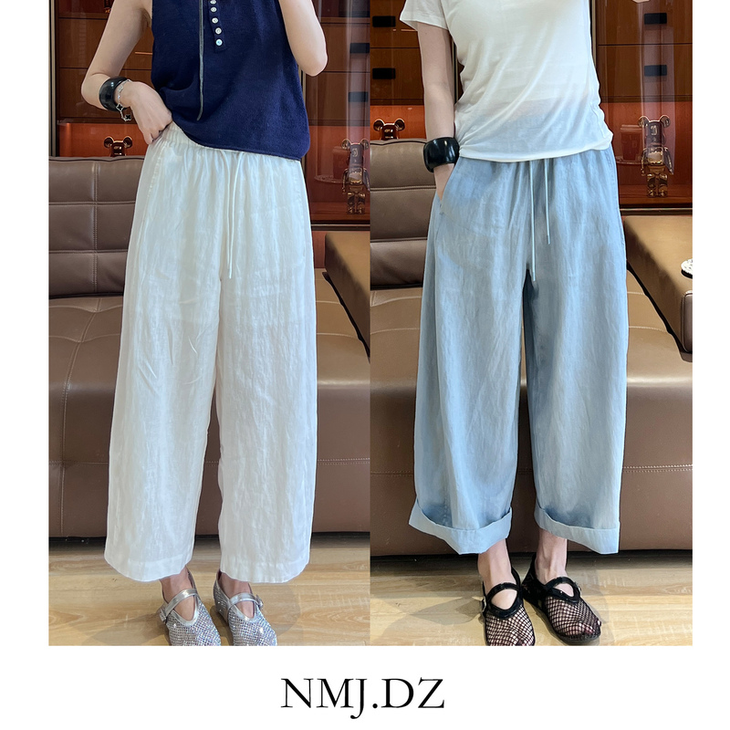 Japanese Oem Factory! High-Quality Natural 100% Linen Loose Nine-Point Elastic Waist Balloon Pants for Spring and Summer Casual Wear Japanese Oem Factory! High-Quality Natural 100% Linen Loose Nine-Point Elastic Waist Balloon Pants for Spring and Summer Casual Wear