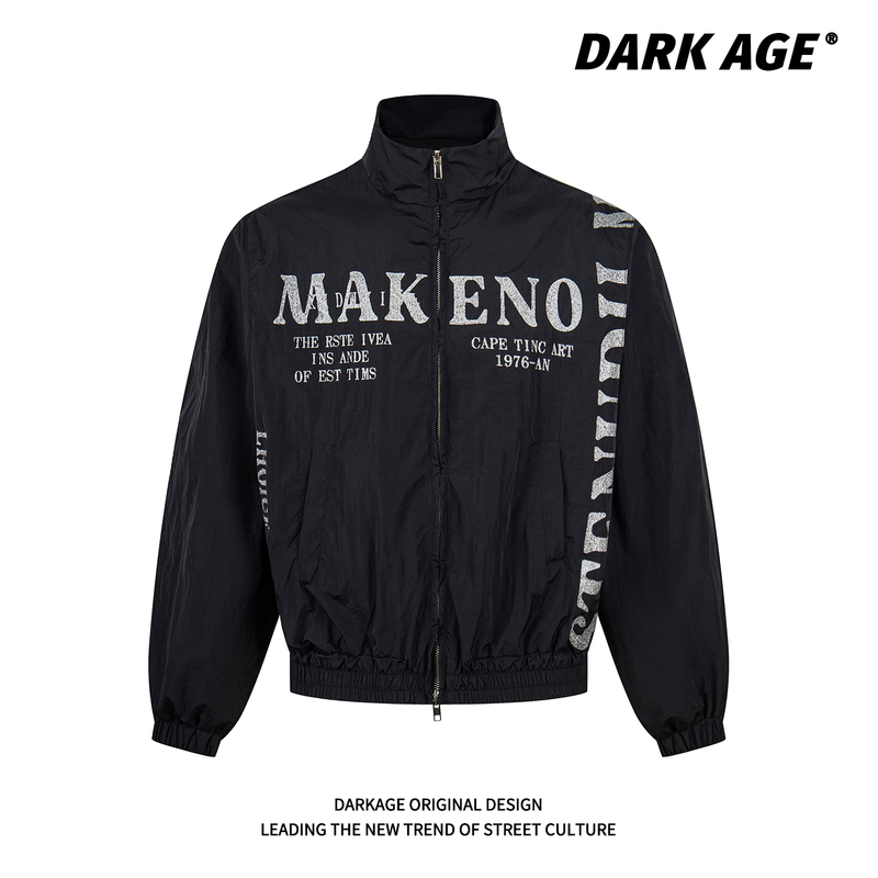 Darkage Original American Letter Sequin Print Stand-Up Collar Jacket Autum Quick-Drying Sports Zipper Top