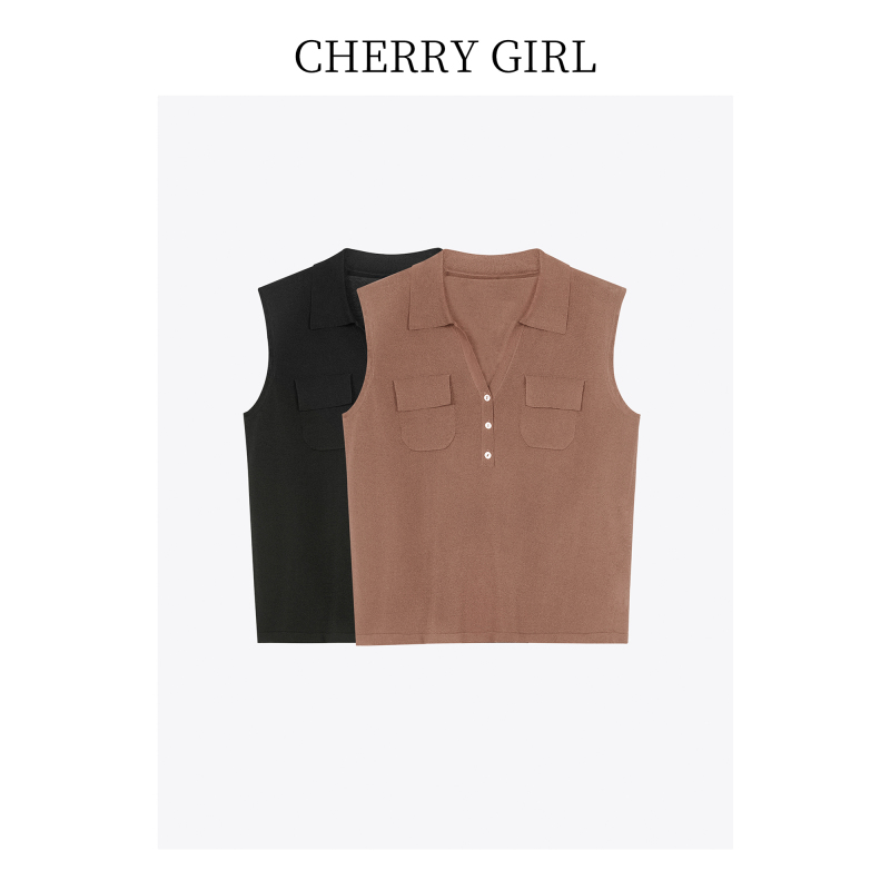 Summer New Style Slimming Elegant Old Money Style Sleeveless Top Polo Collar Knit Vest 26 Summer New Style