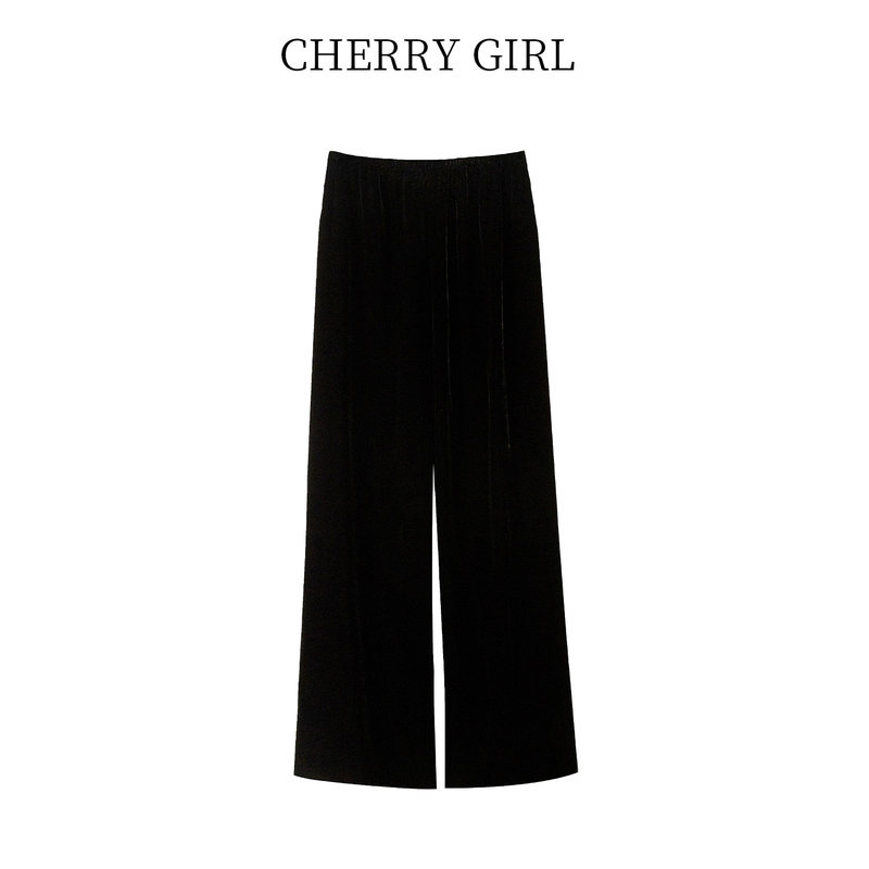 Minimalist Style Black Silk Velvet Wide-Leg Pants for Women, Summer Elastic Waist, Tall, Loose and Drapey Velvet Pants Minimalist Style Black Silk Velvet Wide-Leg Pants for Women, Summer Elastic Waist, Tall, Loose and Drapey Velvet Pants