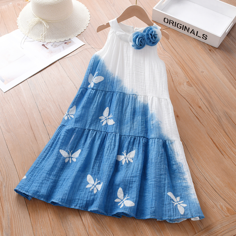 Yunnan Traditional Plant-Dyed Halter Neck Girls' Dress, Children's Summer New Batik Parent-Child Suspender Dress, Vacation Style