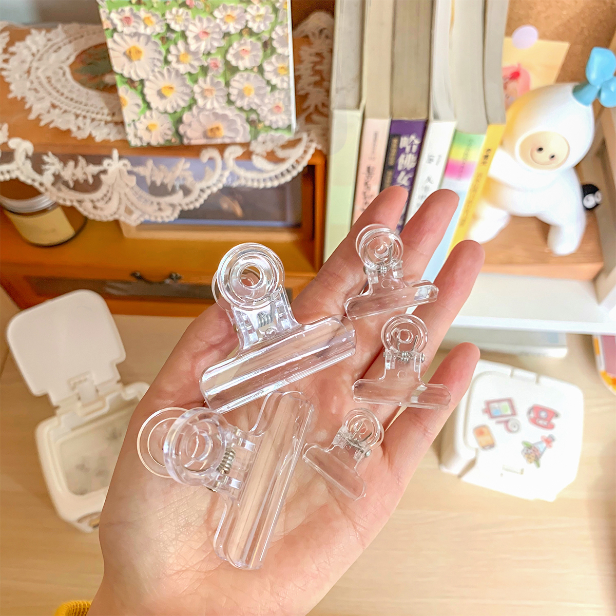 *Pieces acridine* Transparent long tail clip student large, medium and small transparent storage board clip snack sealing clip
