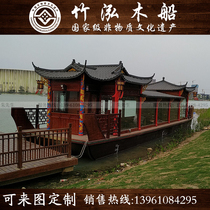 Painting boat wooden boat Large classical dragon pillar carved court ship water landscape tourism cornice angle ancient building ship