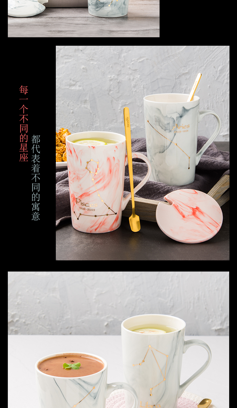 Creative sign ins ceramic water mark cup with cover spoon move trend of men and women lovers home coffee milk