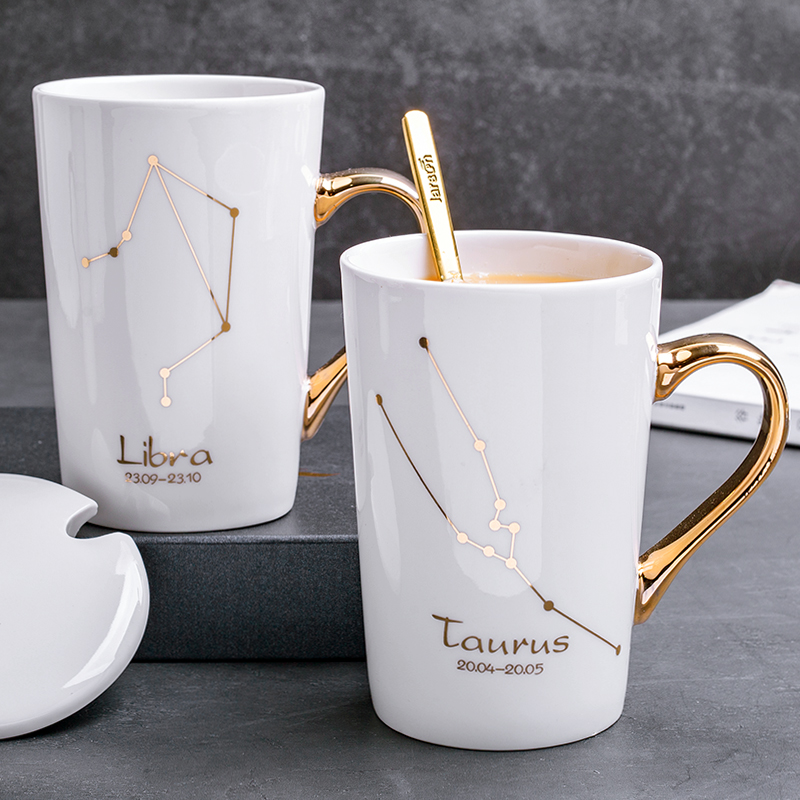 Creative contracted constellation ceramic keller with spoon, individuality tide water cup men 's and women' s household lovers coffee cup