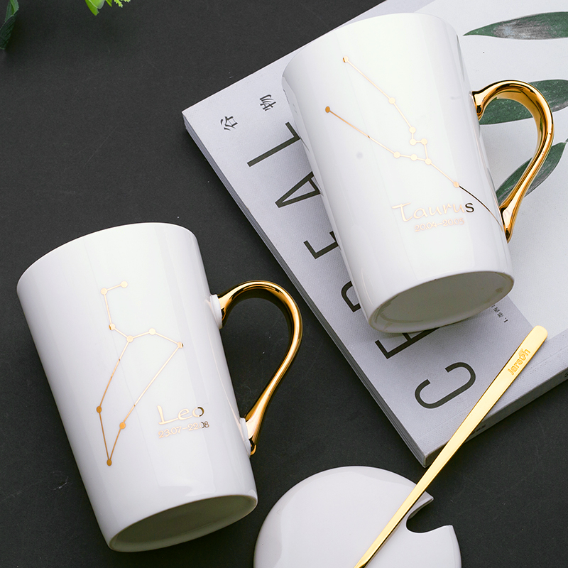 Creative contracted constellation ceramic keller with spoon, individuality tide water cup men 's and women' s household lovers coffee cup