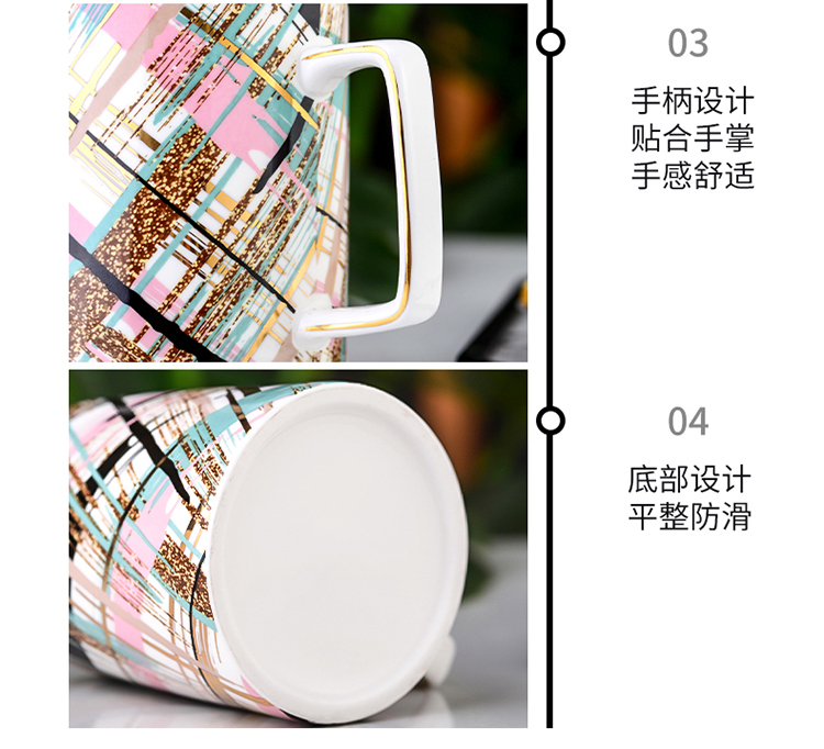 Creative ceramic water cup Nordic character tide mark cup with cover teaspoons of men 's and women' s domestic large capacity coffee cups