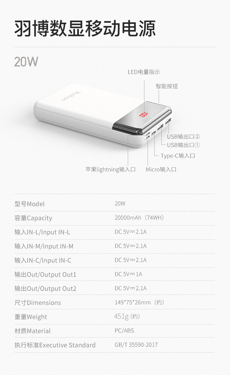 Yu Bo Bảo phí sạc Po 20000m số lượng đáng kể 20.000 mA của Apple vivo khối kê OPPO Huawei chính hãng phổ biến điện thoại di động điện ba-input - Ngân hàng điện thoại di động sạc dự phòng topk
