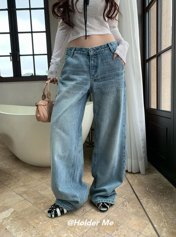 Holder Me Authentic American Retro Low-Rise Wide-Leg Jeans Early Autumn Loose Slimming Straight-Leg Floor-Length Pants Holder Me Authentic American Retro Low-Rise Wide-Leg Jeans Early Autumn Loose Slimming Straight-Leg Floor-Length Pants