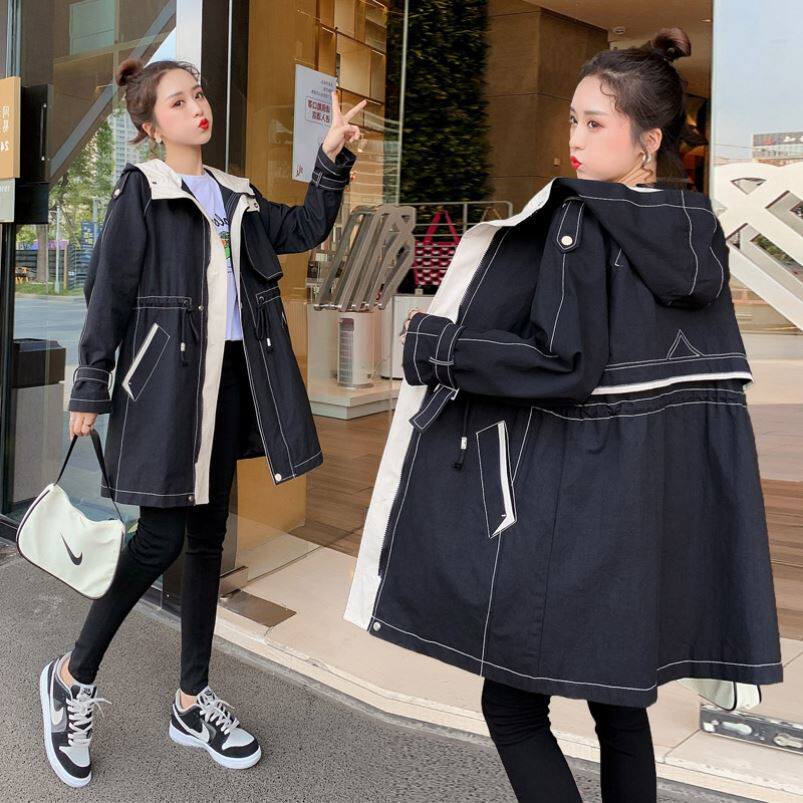 Pregnant women windbreaker coat wear Korean version of loose large size hooded net red coat winter slim cardigan women
