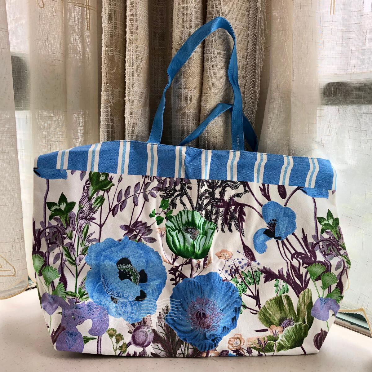 Beauty Edition Elegant Poetry Landelle Blue Distribution Flowers Large Carry Bag Beach Bag Mommy Bag Oversize Makeup Bag