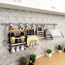 Multifunctional kitchen shelf 304 stainless steel wall-mounted knife rack Drain bowl rack Seasoning shelf storage
