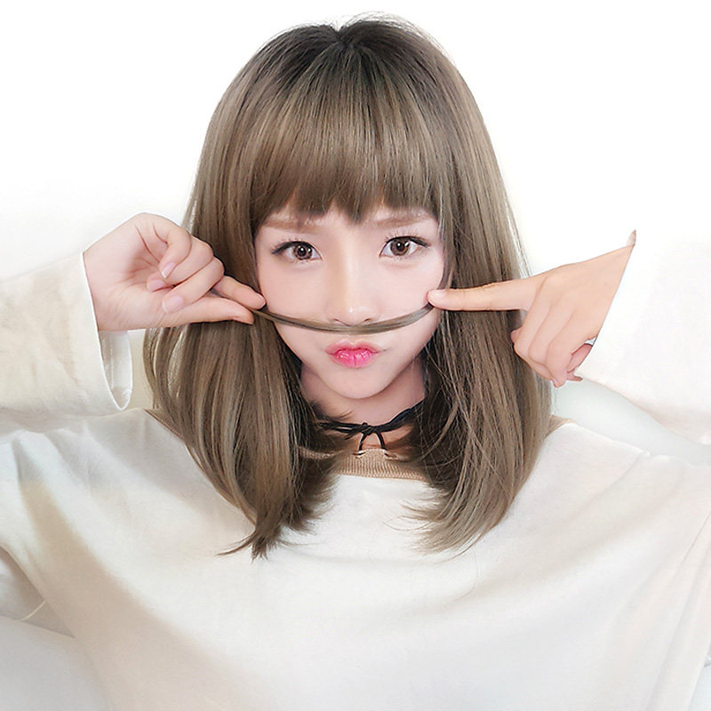 Wig female long straight hair long hair shit bangs inside buckle pear head natural fashion round face fluffy face repair