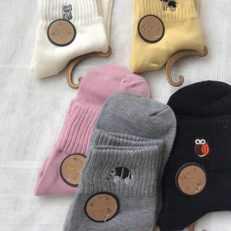 10 cặp thư! [Mỗi đôi động vật thêu là khác nhau] thoải mái cotton thêu ống tinh tế vớ cao cổ