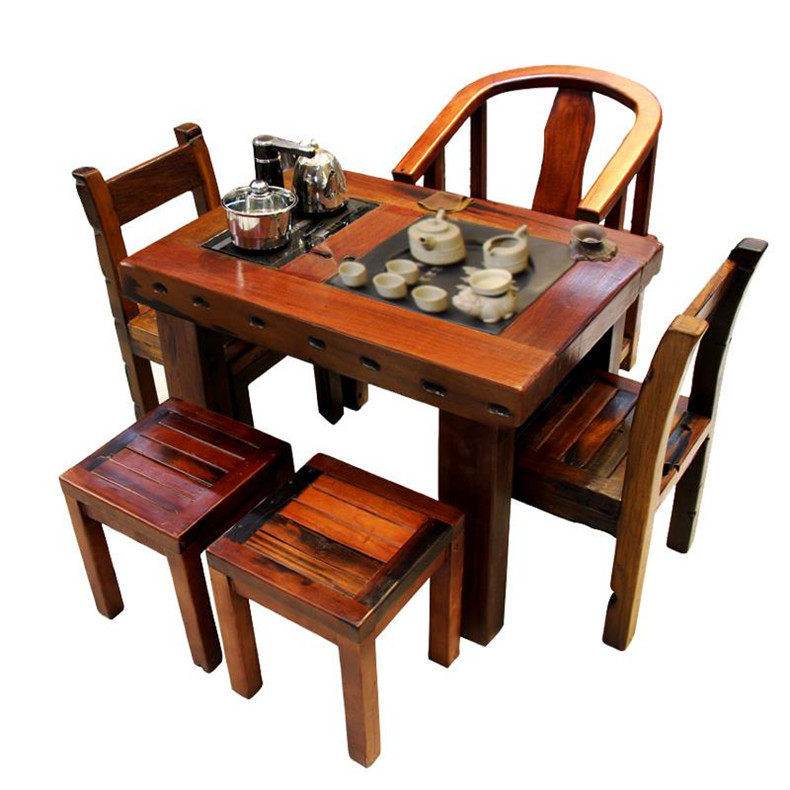 Tianja Old Ship Wood Tea Table Chair Combined Solid Wood Tea Table Outdoor Balcony Tea Chinese Kongfu Tea A Few Minimalist Innate