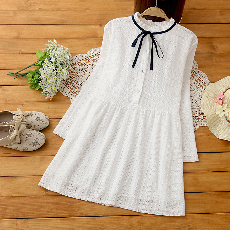 Pregnant women autumn top double layer anti-transparent white cotton shirt stand collar lace-up wild shirt dress autumn new top