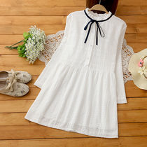 Pregnant women autumn top double layer anti-transparent white cotton shirt stand-up collar lace-up wild shirt dress autumn new top