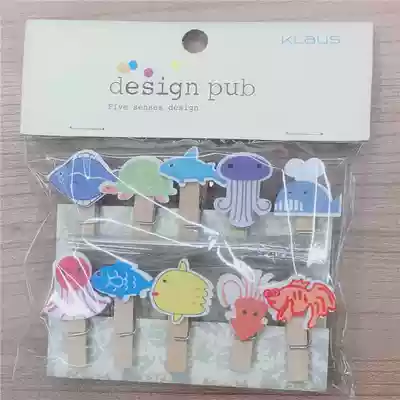 Hot selling marine animals cartoon small wood clip photo clip snack clip