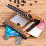 Мужской короткий кожаный бумажник с молнией, из натуральной кожи