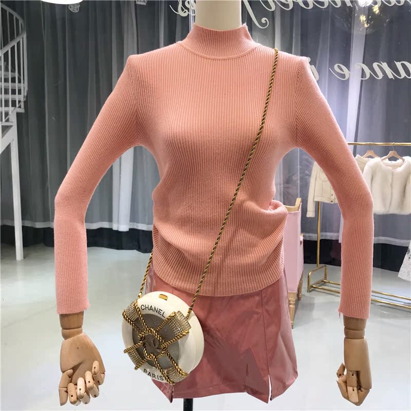 Áo sơ mi cổ lọ màu nửa cao gầy, nữ 2018 thu đông phiên bản Hàn Quốc mới của áo len dài tay đại học áo gile len