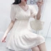 Đầm liền thân V-cổ Slim Váy chữ A nữ 2018 hè mới Hàn Quốc tay ngắn eo cao thon thả hoang dã đầm suông chữ a trung niên A-Line Váy
