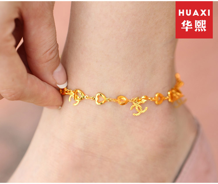 Vàng nữ mẫu vòng chân nữ Vàng 18k hình trái tim cá heo chuông hai lớp chuyển hạt vòng chân Hàn Quốc gửi bạn gái - Vòng chân lắc chân nữ titan