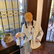 Yuki big white suit jacket female spring and autumn Korean short retro loose embroidery fabric student Plaid love jacket
