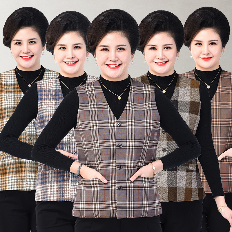 Mom Spring and Autumn Single Horse Clothes thin coat middle and elderly large-size loose plate vest wear inside and outside