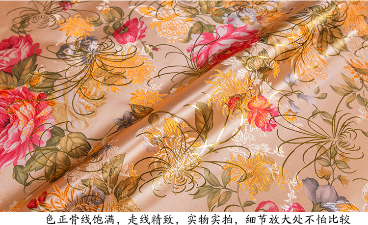 Vải lụa thổ cẩm cao cấp Hoa mẫu đơn cổ sườn xám Bộ đồ tang Tang tự làm Hanfu miệng bọc vải satin vàng - Vải vải tự làm vải thô lụa