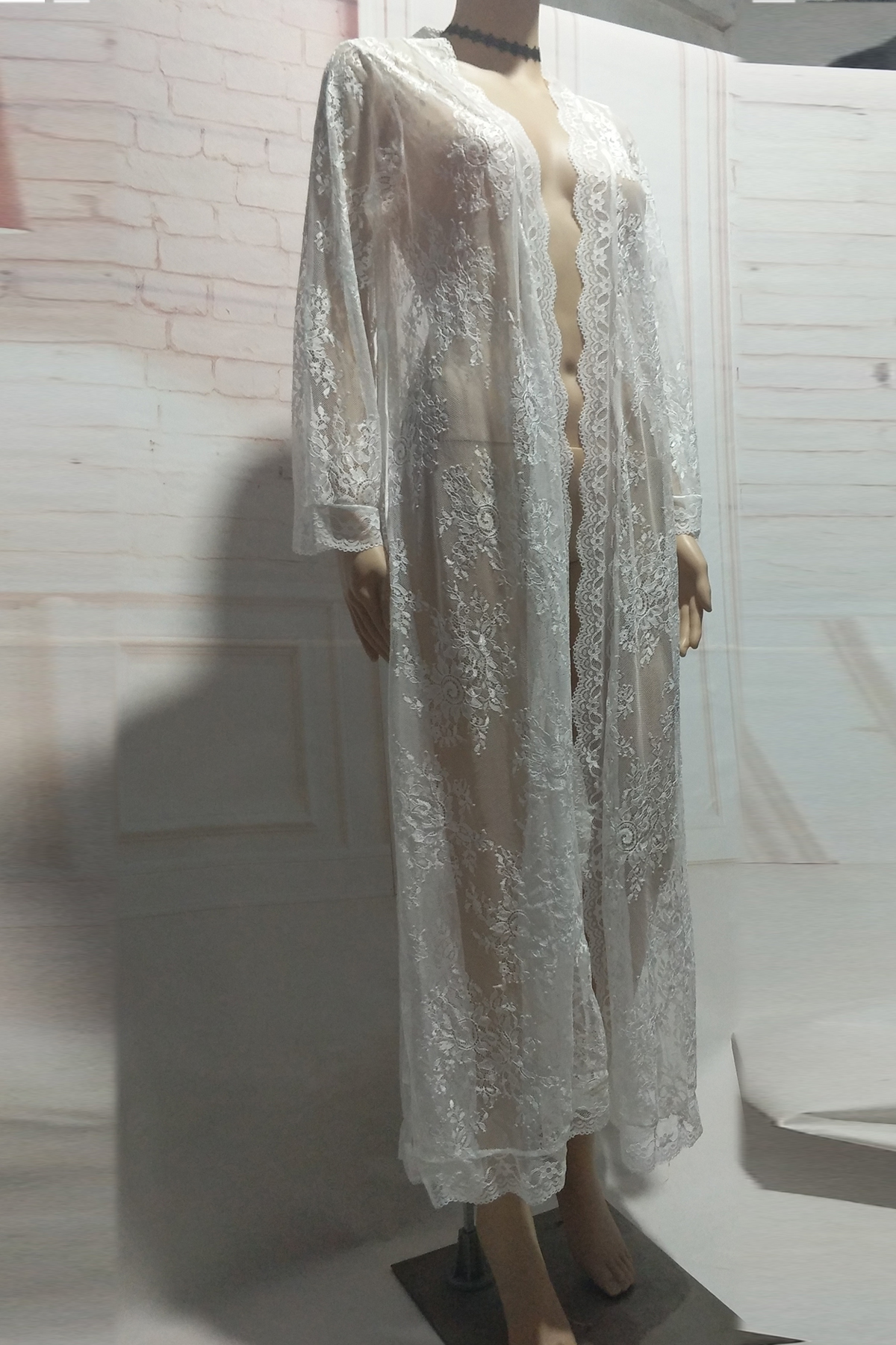 Style Sexy Lace Lace Panel Long-sleeve Beach Swimsuit Blouse Coat in Cover Ups
