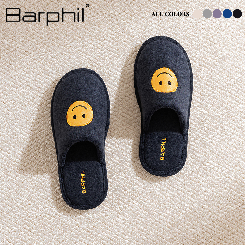 Barphil Slippers for Men 2026 New Indoor Home Soft-Soled Smiley Face Closed-Toe Non-Slip Cotton Slippers Couple Style Barphil Slippers for Men 2026 New Indoor Home Soft-Soled Smiley Face Closed-Toe Non-Slip Cotton Slippers Couple Style
