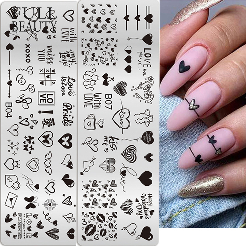New Electrocardiogram Valentine's Day Heart Rose Nail Art Painting Printed Small Long Steel Plate Nail DIY Stainless Steel Plate New Electrocardiogram Valentine's Day Heart Rose Nail Art Painting Printed Small Long Steel Plate Nail DIY Stainless Steel Plate