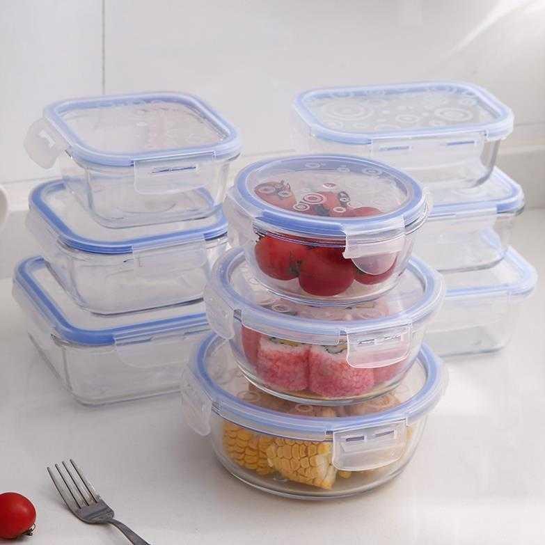 Glass lunch box small number single home refreshing portable microwave oven bowl round baby fruit square child transparent