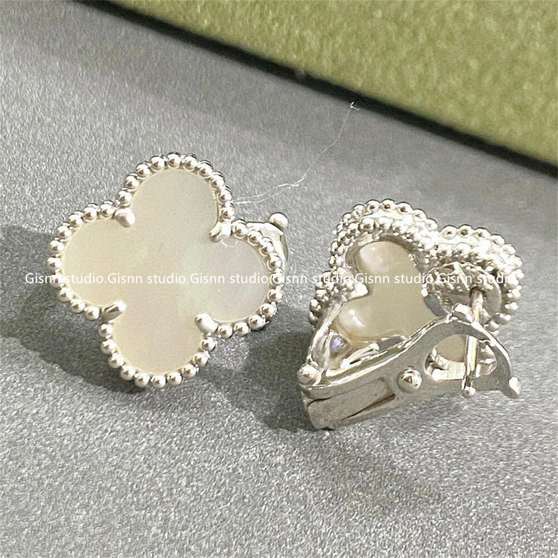 Gisnn Studio Four-Leaf Clover 18K Rose Gold Earrings for Women, Black Onyx Earrings, Purple Chalcedony, White Mother-Of-Pearl Earrings Gisnn Studio Four-Leaf Clover 18K Rose Gold Earrings for Women, Black Onyx Earrings, Purple Chalcedony, White Mother-Of-Pearl Earrings