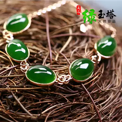 Natural Hetian Jasper hand 18K inlaid Hetian Jade hand Jade hand spinach green jasper hand string female