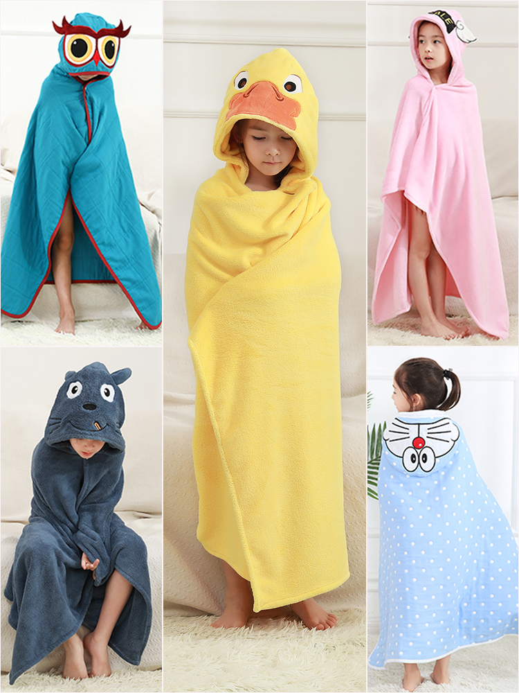 Children's bath towel Cloak hooded can be worn can be wrapped than pure cotton water absorption speed dry cleaning bath towel material Baby bathrobe Baby