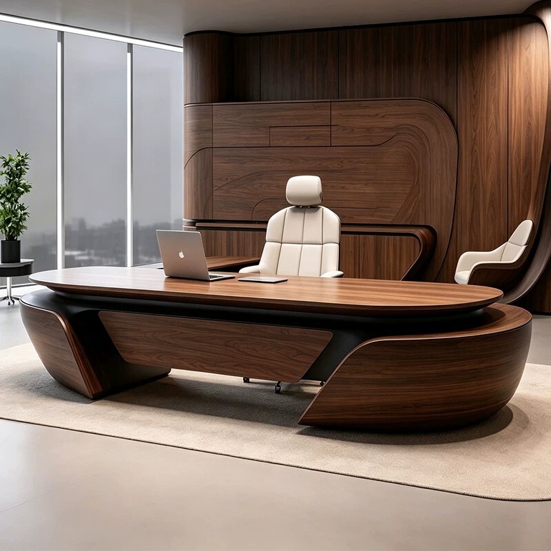 Song-Style Aesthetics, White Ash Wood, Black Walnut Wood Office Desk, Executive Desk, New Chinese Style Manager Desk, Manager Leader Ceo Desk